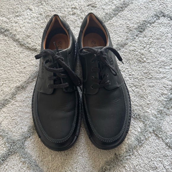 ECCO Fusion Oxford Dress Shoes Black Leather Lace-Up Moc Toe 11 new without box - Picture 2 of 12